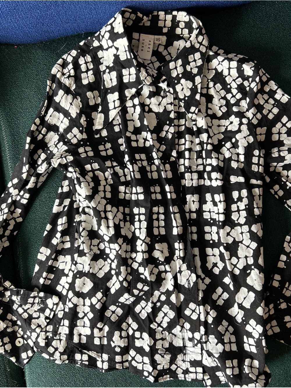 Osei Duro Black & White Abstract Print Cotton Button-Up Shirt